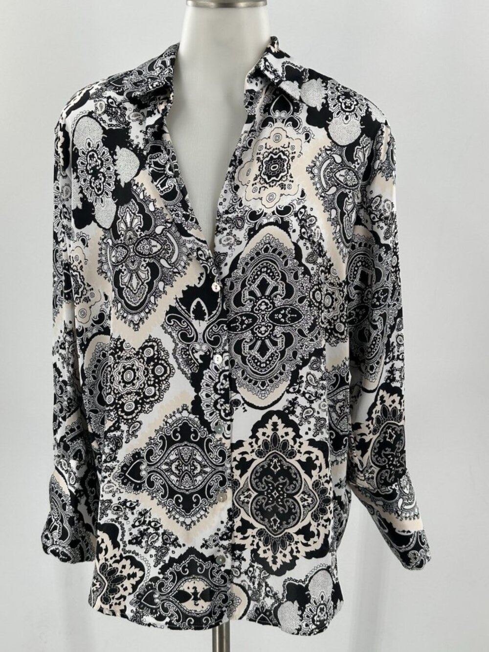 Zara Women's White Black Satin Long Sleeve Blouse Career Quiet Luxury Small